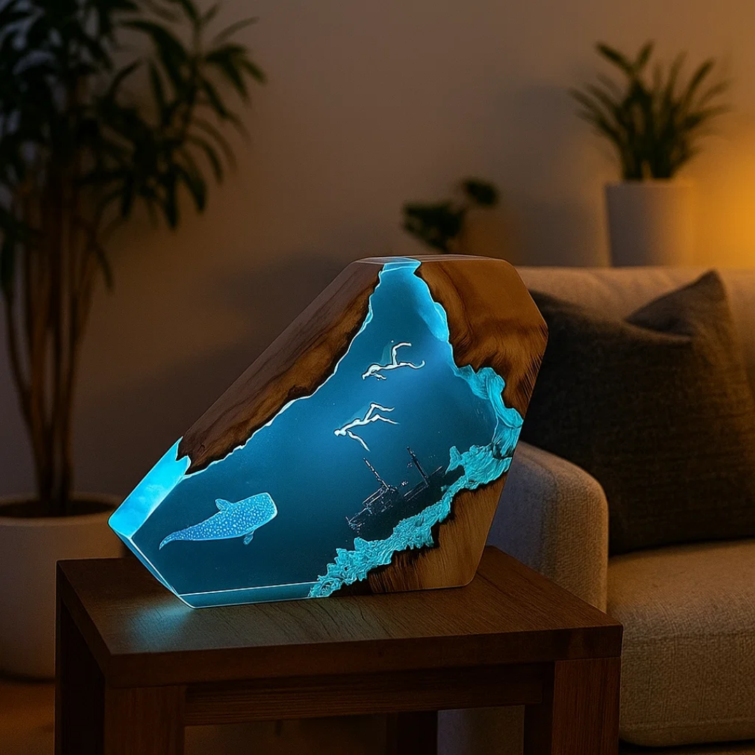 OceanDepth bordlampe | Epoxy LED-lampe med dykkerdesign