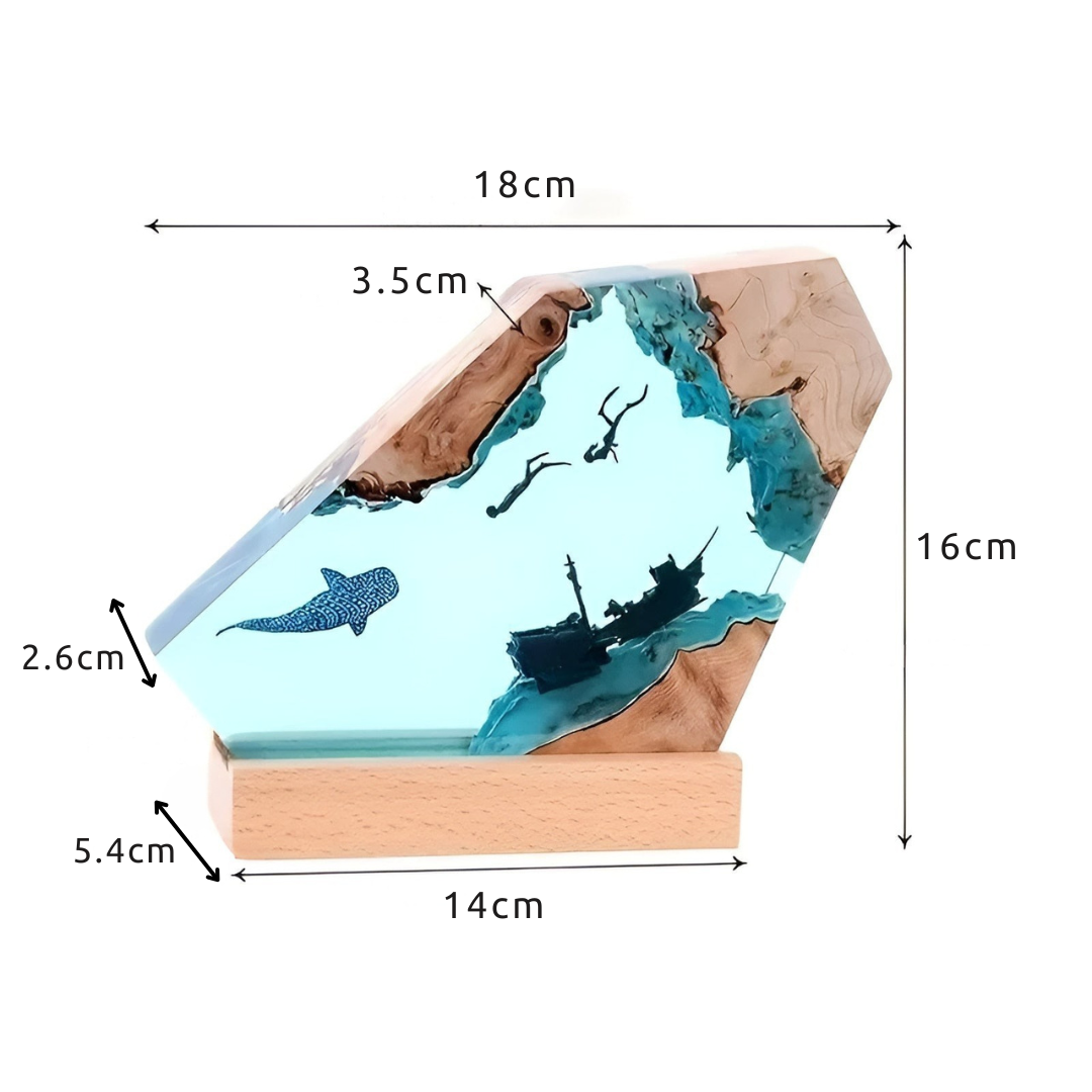 OceanDepth bordlampe | Epoxy LED-lampe med dykkerdesign