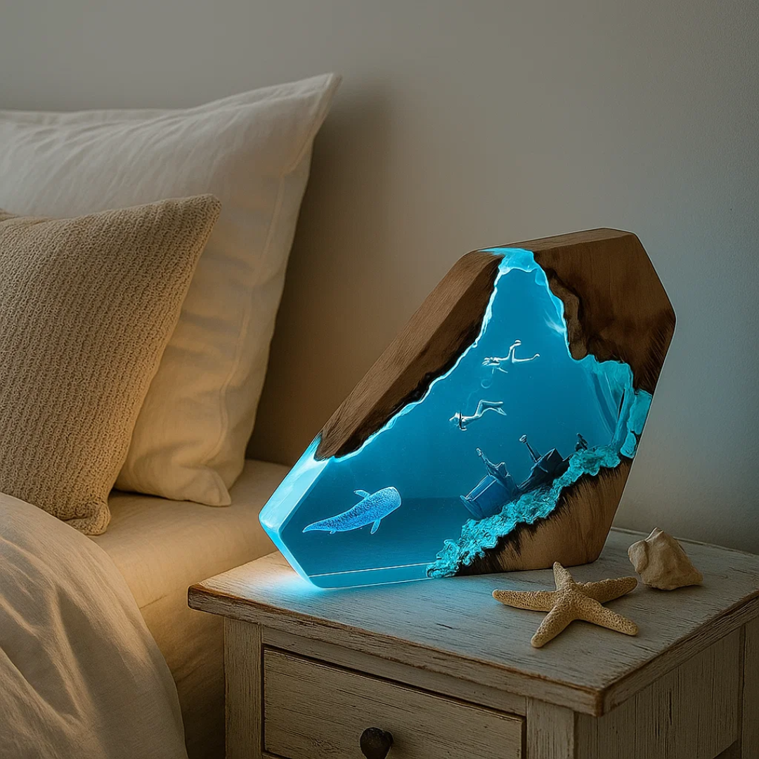 OceanDepth bordlampe | Epoxy LED-lampe med dykkerdesign