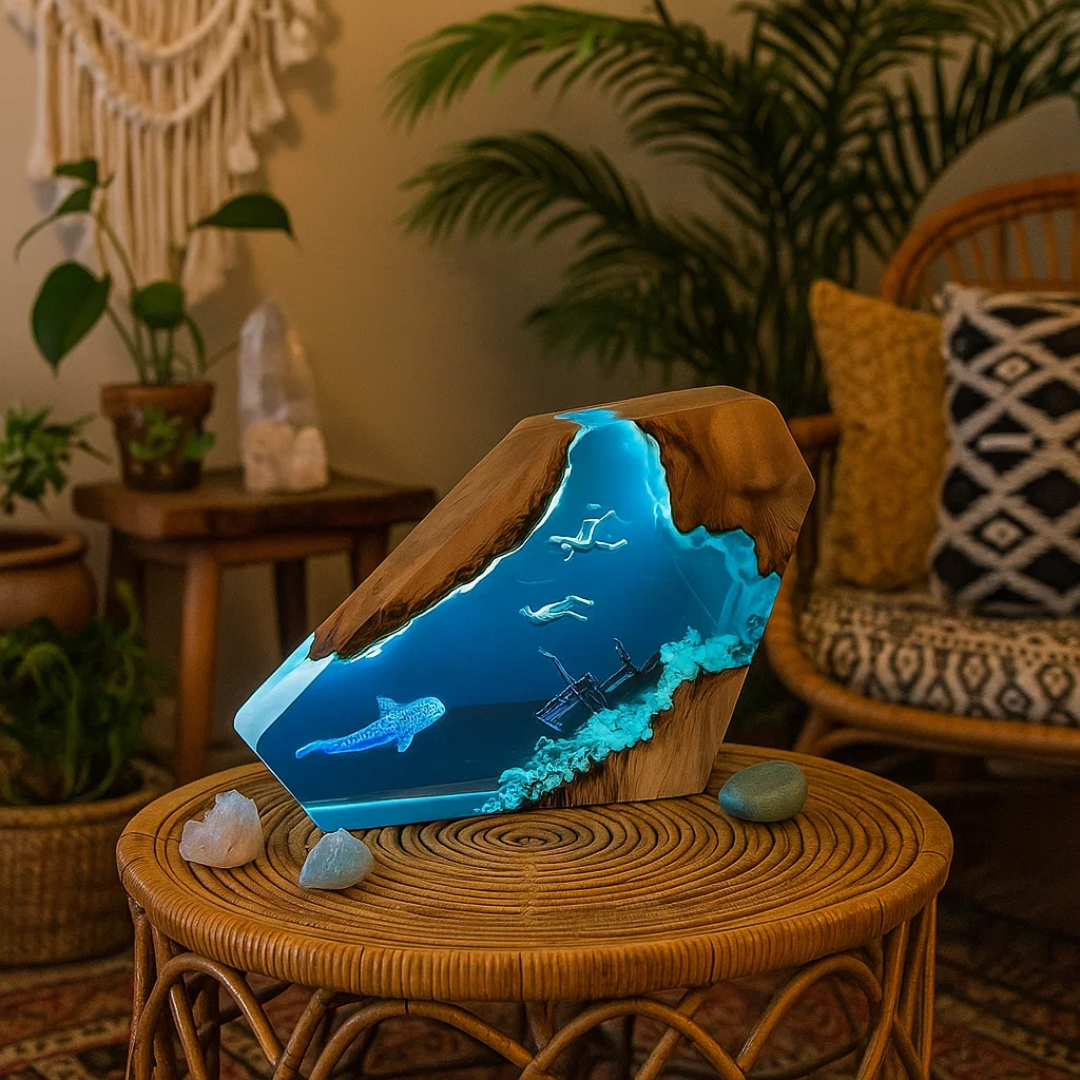 OceanDepth bordlampe | Epoxy LED-lampe med dykkerdesign