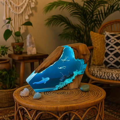 OceanDepth bordlampe | Epoxy LED-lampe med dykkerdesign