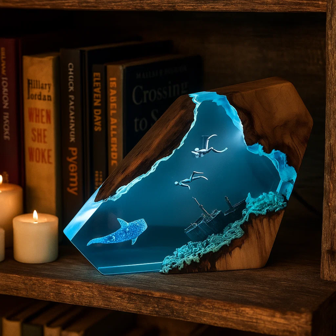 OceanDepth bordlampe | Epoxy LED-lampe med dykkerdesign