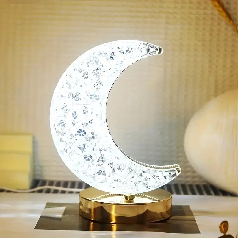 LuxeGlow™ | Elegant og Bærbar Crystal Moon-Bordlampe