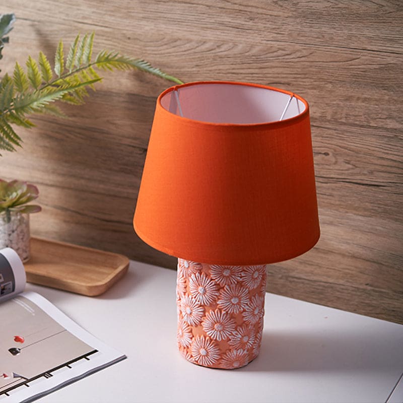 AmberFlora - Orange Blomstret Bordlampe
