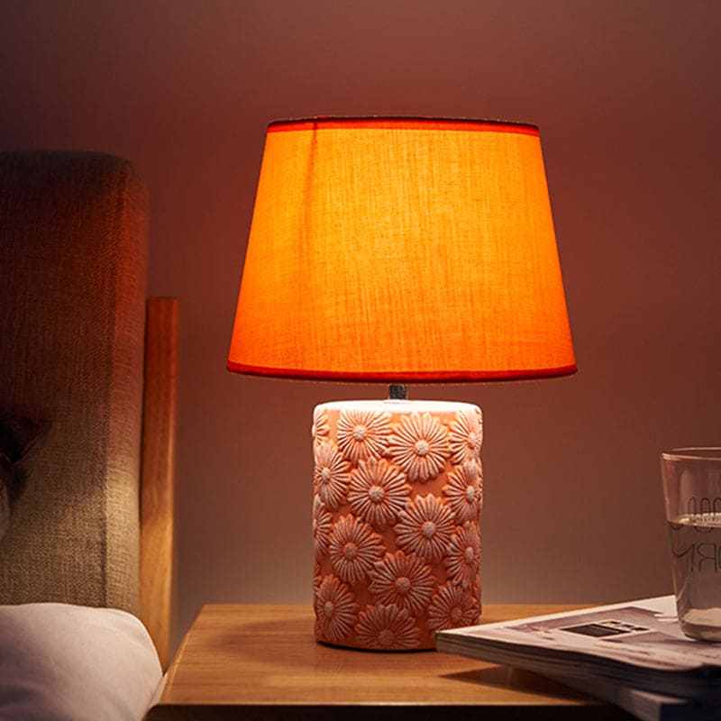AmberFlora - Orange Blomstret Bordlampe
