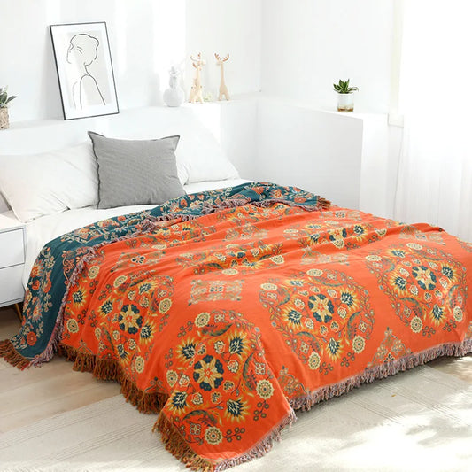 Cozy Luxe | Bomuldstæppe med boho jacquard og alsidig komfort