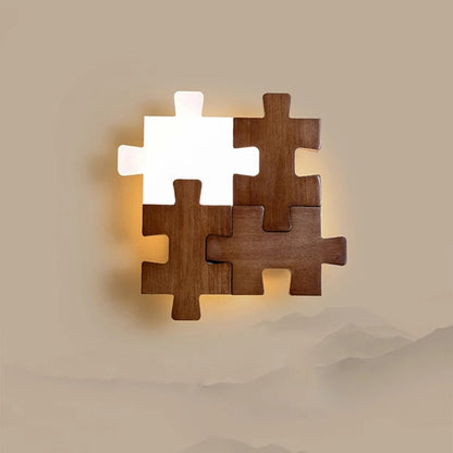 PuzzleLuxe | Moderne Trælampe med Justerbar Belysning