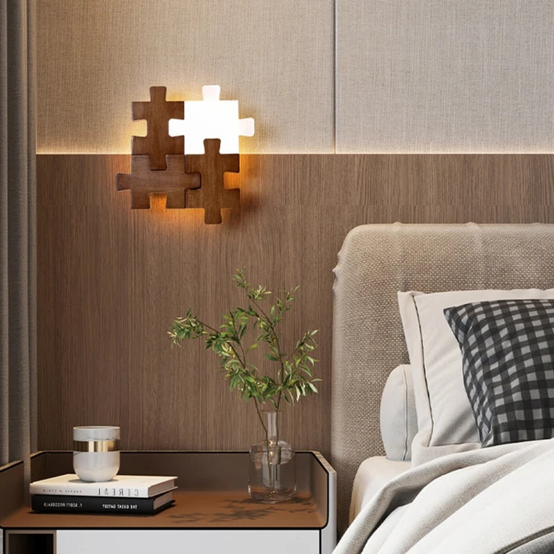 PuzzleLuxe | Moderne Trælampe med Justerbar Belysning