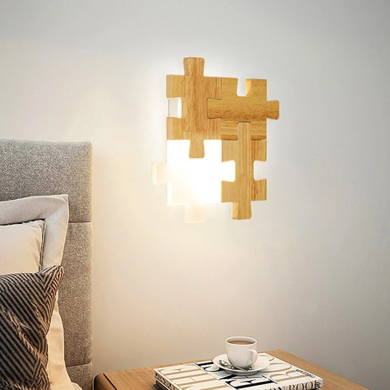 PuzzleLuxe | Moderne Trælampe med Justerbar Belysning