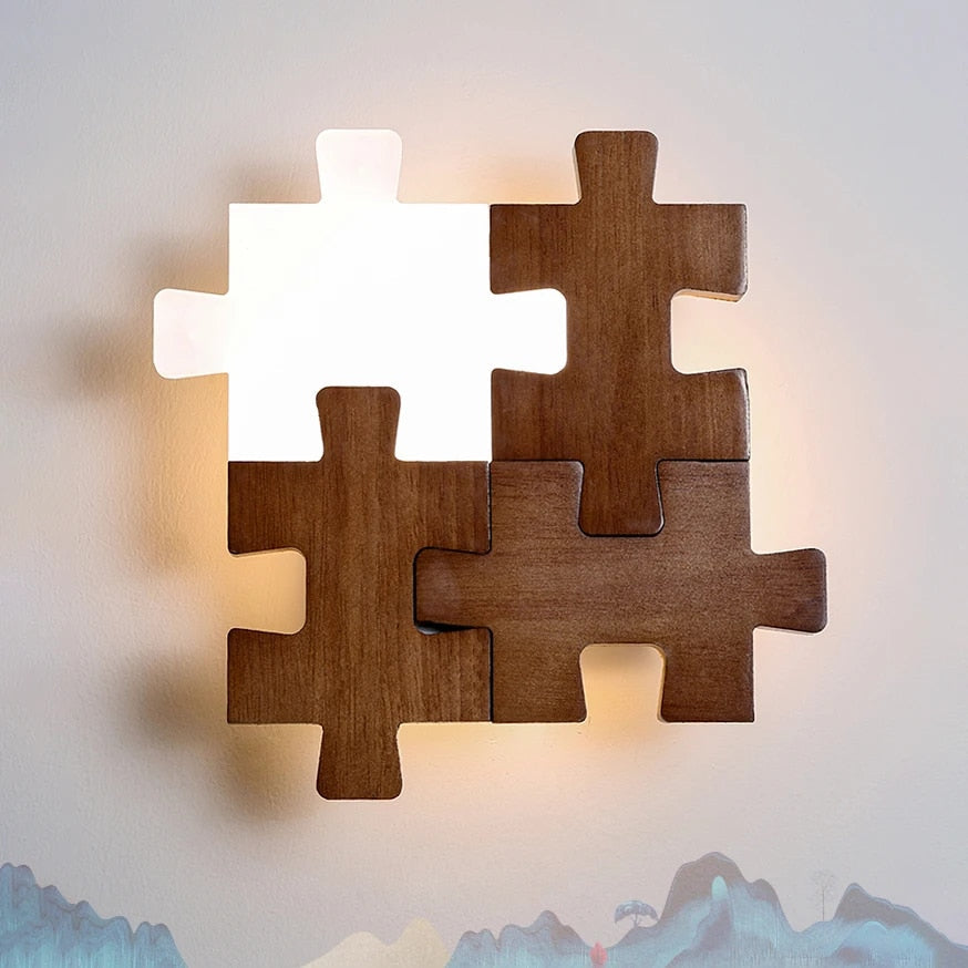 PuzzleLuxe | Moderne Trælampe med Justerbar Belysning