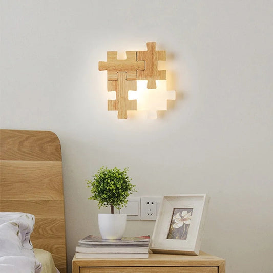 PuzzleLuxe | Moderne Trælampe med Justerbar Belysning