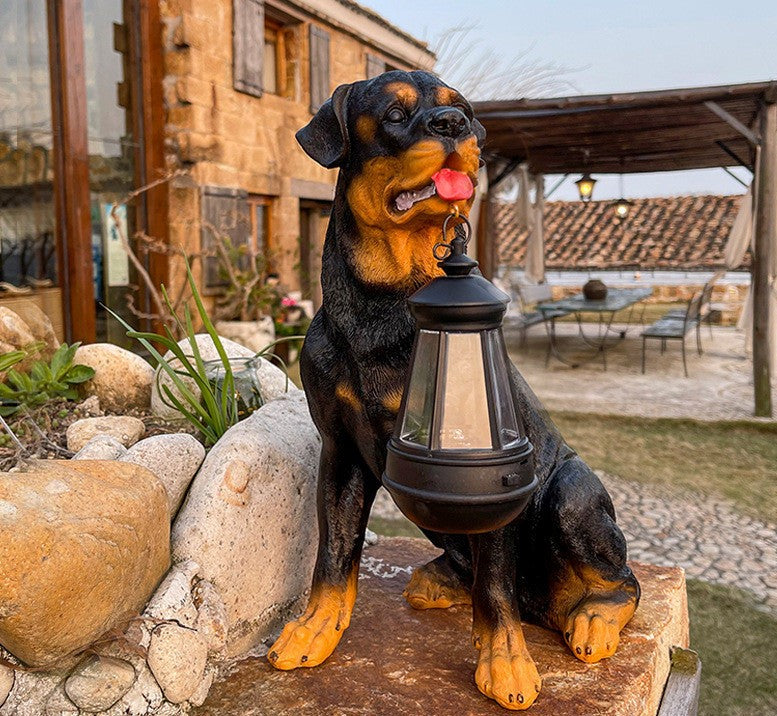 SolarBuddy Havelampe | Bedårende Hundestatue med Solcelle og Varm LED-Lys