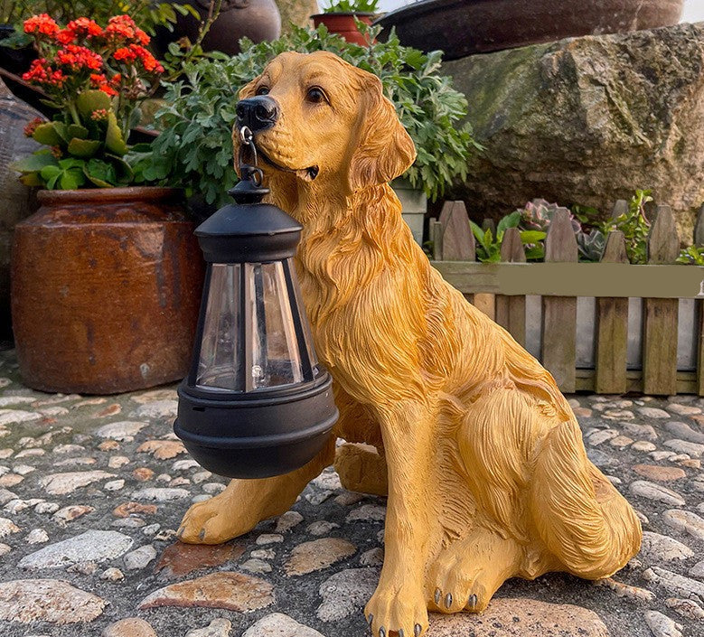 SolarBuddy Havelampe | Bedårende Hundestatue med Solcelle og Varm LED-Lys