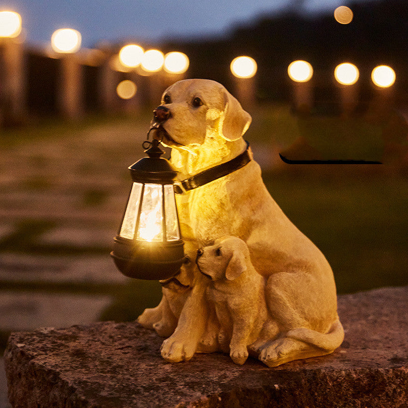 SolarBuddy Havelampe | Bedårende Hundestatue med Solcelle og Varm LED-Lys