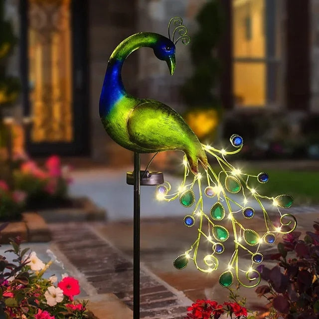 PeacockGlow | Påfugl Solcelle Havelampe