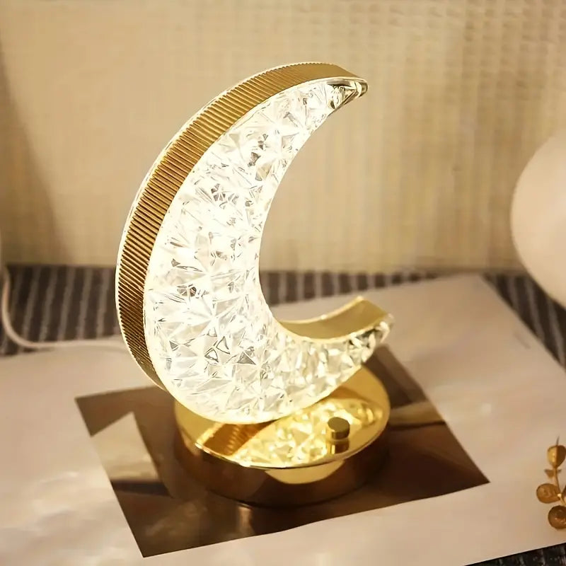 LuxeGlow™ | Elegant og Bærbar Crystal Moon-Bordlampe