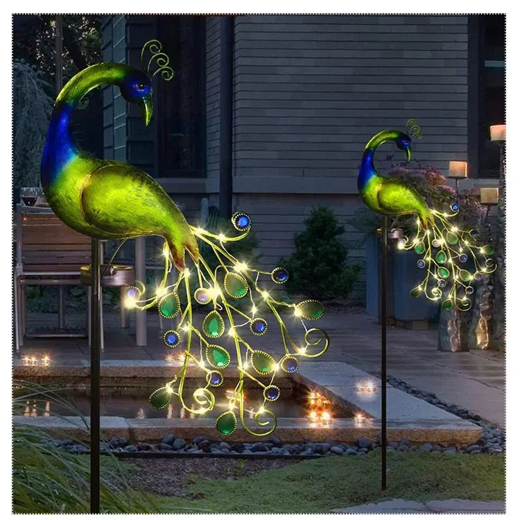 PeacockGlow | Påfugl Solcelle Havelampe